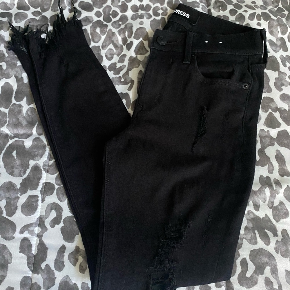 Express black ripped skinny jeans/ ankle legging Sz 0